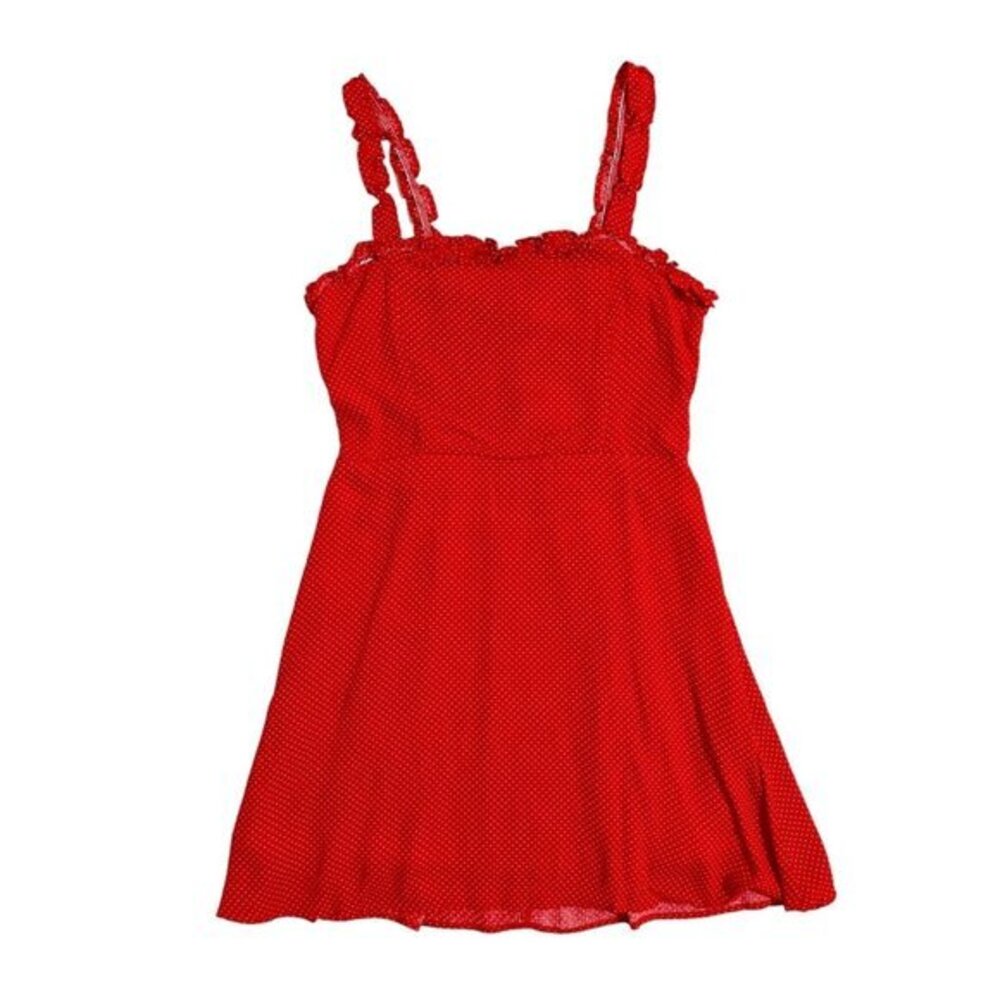 Red Polka Dot Dress Strappy Ruffles Le Lis Mini A line SZ S NWT